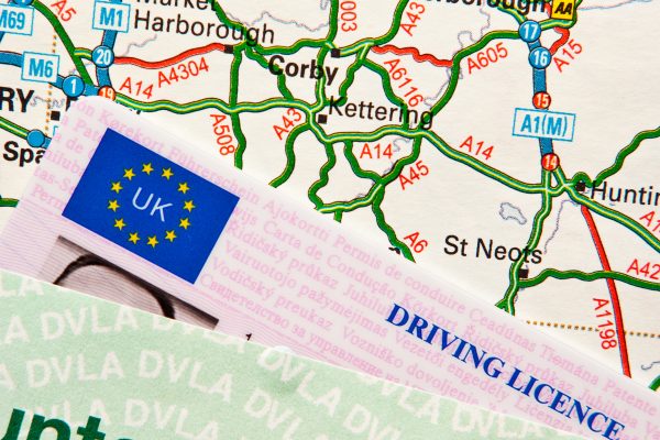 Driving Licence on Map UK driving licence on UK road map around London